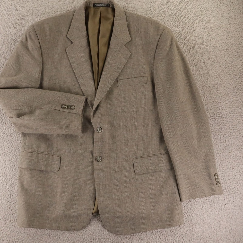 VTG Enrico Gelini Jacket 44R L Beige Prince of Wales Check Polyester Wool Blazer